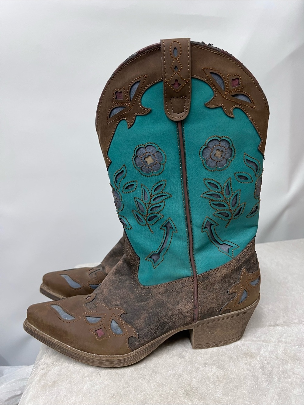 Floral Western Cowboy Boots 9M rodeo festival Cowgirl distressed - Picture 7 of 12